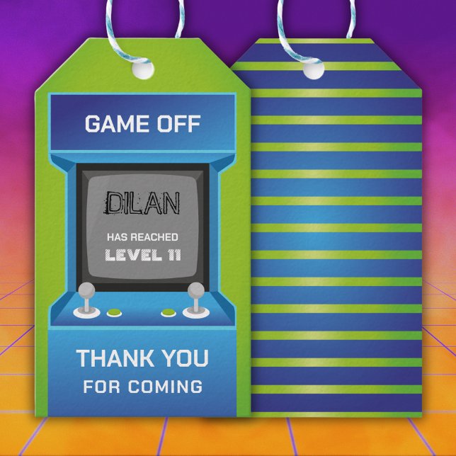 Arcade-födelsedag, inbjudan till spelarfödelsedag presentetikett (Skapare uppladdad)