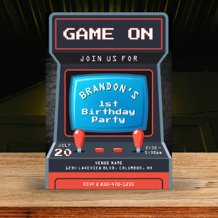 Arcade Game 1:a födelsedagen Party Inbjudningar