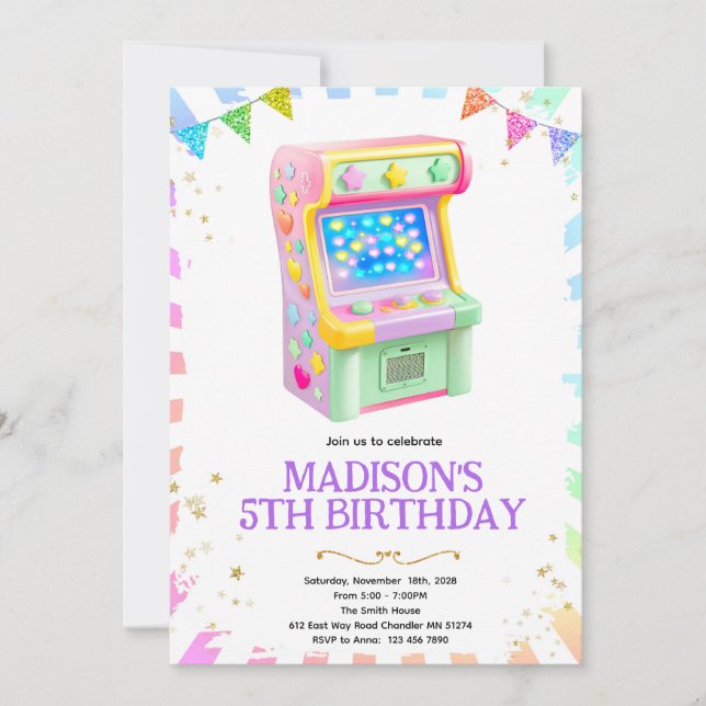 Arcade game girl party invitation inbjudningar (Framsida)