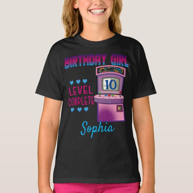 Arcade Game Level Up Birday Girl T Shirt (Framsida)