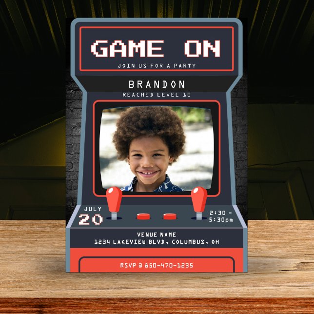 Arcade Game Photo 10:e Födelsedagsfesten Inbjudningar (Arcade Game Photo 10th Birthday Party Invitation
)