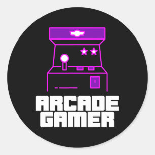 Arcade Gamer - upprätt skåp med Lila Stil Runt Klistermärke