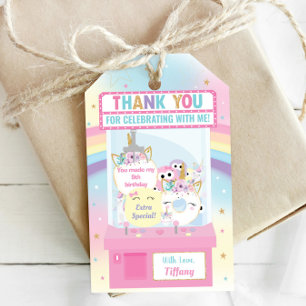Arcade Girl Birthday Cute Rosa Klo Maskin favor Presentetikett