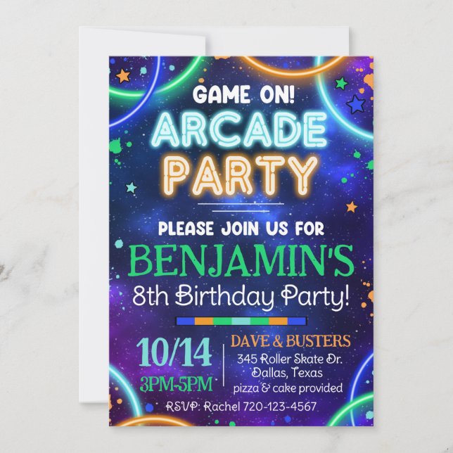 Arcade-inbjudan, Glow Arcade-inbjudan Inbjudningar (Framsida)