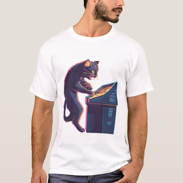 Arcade Meowster – Nostalgisk spelarkatt T Shirt (Framsida)