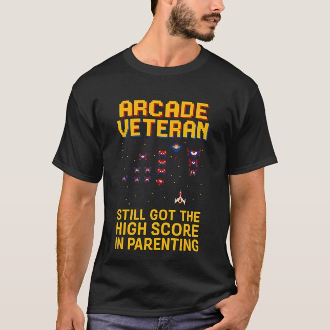 Arcade Pappa Pixel Art - Retro Gamer T-Shirt (Framsida)