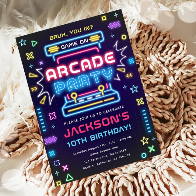 Arcade Party Glow Neon Video Game på pojkfödelseda Inbjudningar (Skapare uppladdad)