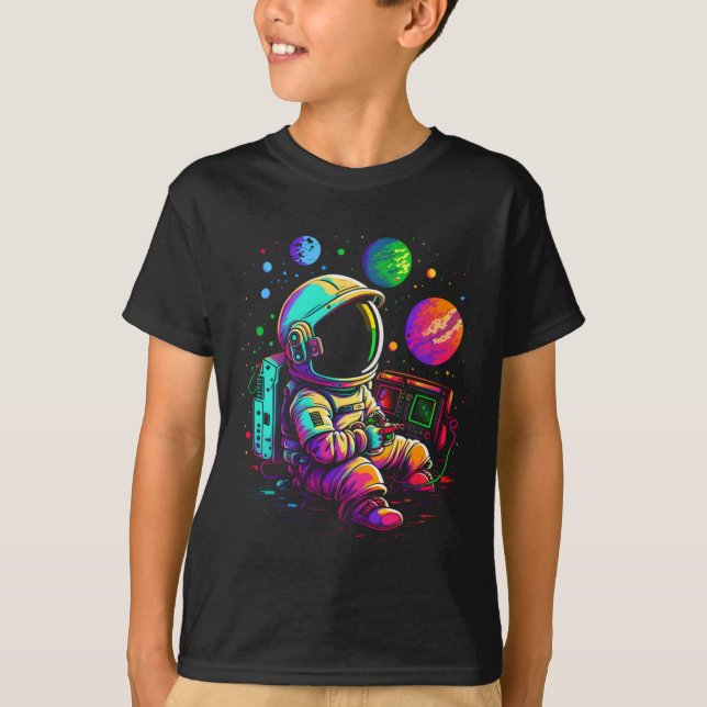 Arcade Planets Universe Gaming Astronaut T Shirt (Framsida)