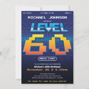Arcade Retro 80s 60:e Födelsedagsfesten Inbjudningar