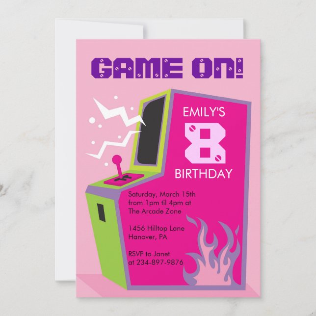 Arcade Video Game Födelsedagsfest inbjudan (Framsida)