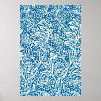 Arcadia Blue Blommigt Tapet av May Morris Poster