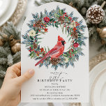 ARCH 21st Birthday Party Red Cardinal Wreath Inbjudningar<br><div class="desc">Arch-shaped invitations are one of the hottest trends in event planning. Fresh and novel, it will capture your guests' attention. An elegant red cardinal nestled in a winter greenery wreath invites guests to your winter or Christmas birthday party. The watercolor design features a beautiful cardinal and a pine wreath decorated...</div>