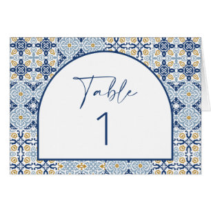 Arch Amalfi Blue Tile Bordsnummer-Vågrät-kort Hälsningskort