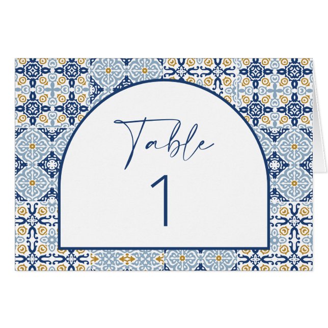 Arch Amalfi Blue Tile Bordsnummer-Vågrät-kort Hälsningskort (Framsidan Horizontal)