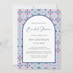 Arch Amalfi Tile Blue & Shock rosa Möhippa Inbjudningar