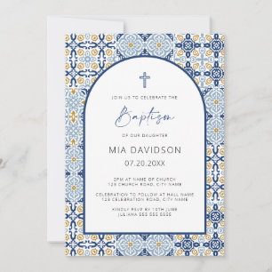 Arch Amalfi Tile Mediterranean Blue Baptism Inbjudningar