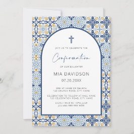 Arch Amalfi Tile Mediterranean Blue Confirmation Inbjudningar