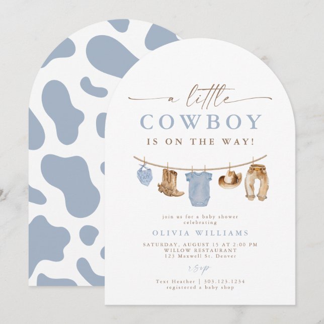 Arch Baby Clothesline Little Cowboy Baby Shower Inbjudningar (Fram/baksida)