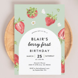 Arch Berry First Birthday Strawberry Theme Inbjudningar