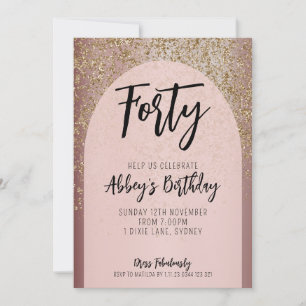Arch Birthday Inbjudan, Guld 40:e Glitter Inbjudningar