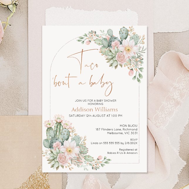 Arch  Blommigt Taco "om Baby Baby Inbjudningar (Girls Taco 'bout A Baby Baby Shower Invitation, Blush Floral Cactus Taco About A Baby Baby Shower )