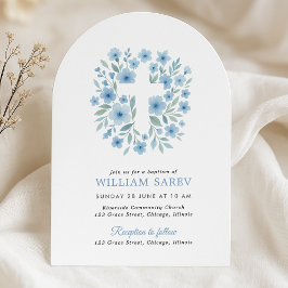 Arch Blue Blommigt Kor Boy Baptism Inbjudan