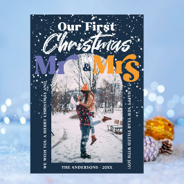 Arch Blue First jul Mr. och Mrs. Couple Photo Julkort