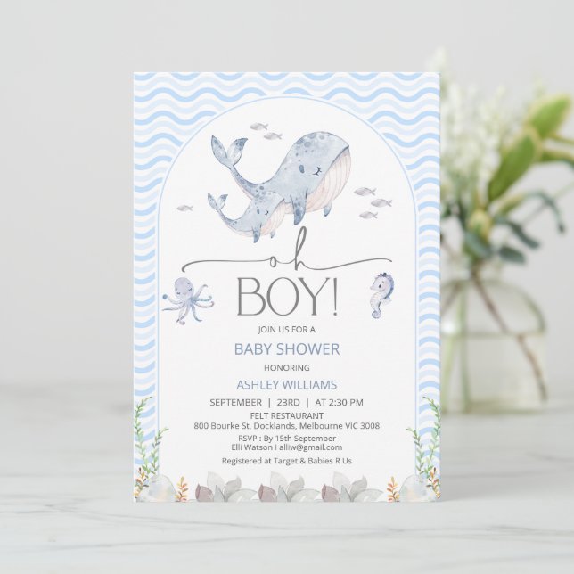 Arch Blue Oh Boy under Sea Baby Shower Inbjudningar (Stående Fram)