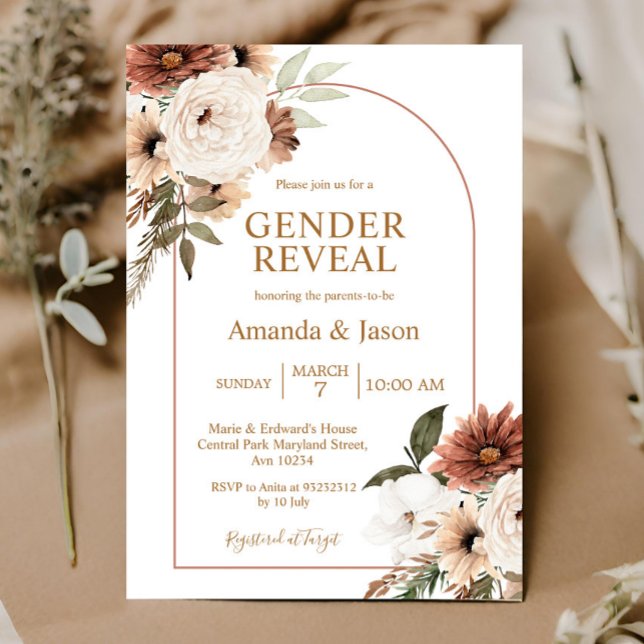 Arch Boho Blommigt Gender Revisa inbjudan (Skapare uppladdad)