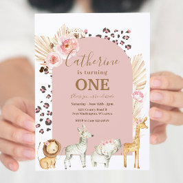 Arch Boho Pampas Grass Animal Safari Birthday Inbjudningar