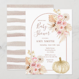 Arch Boho Pumpkin och Pampas Grass Baby Shower Inbjudningar