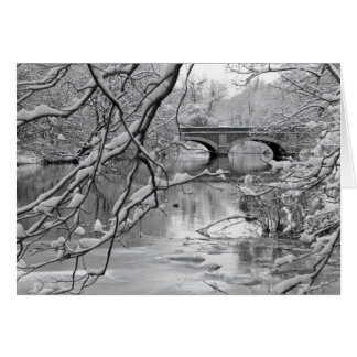 Arch Bridge över Frozen River i Vinter Hälsningskort