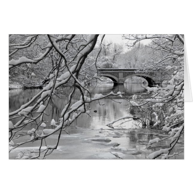 Arch Bridge över Frozen River i Vinter Hälsningskort (Framsidan Horizontal)