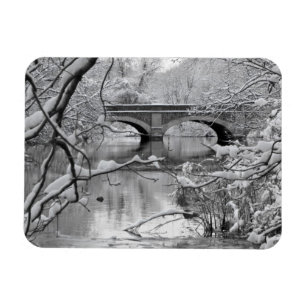 Arch Bridge över Frozen River i Vinter Magnet