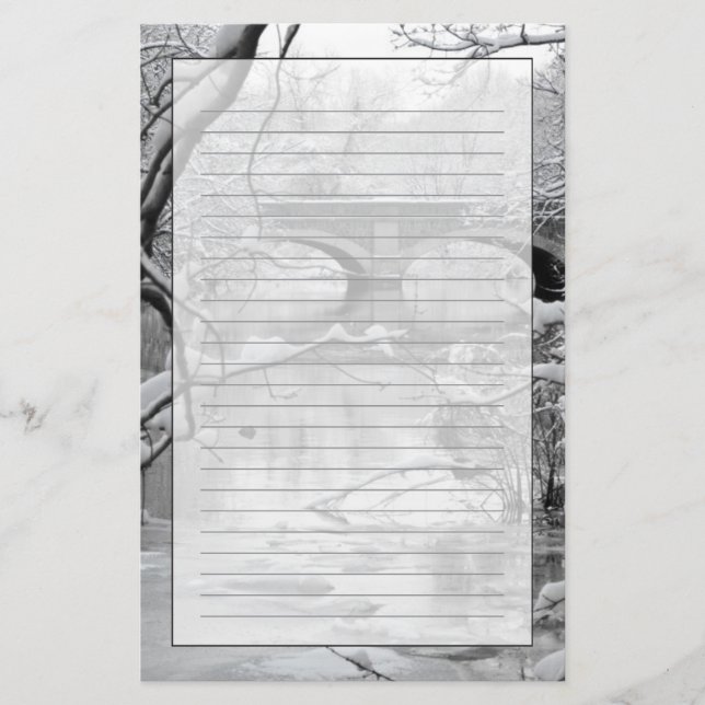 Arch Bridge över Fryst flod i Vinter Brevpapper (Framsida)