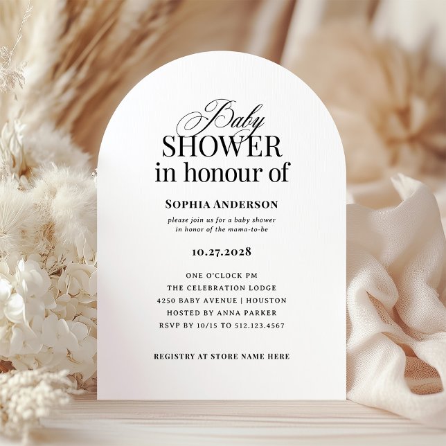 Arch BRITISH Stavning Black and White Baby Shower Inbjudningar (Skapare uppladdad)