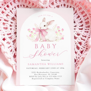 Arch Bunny Rosa Blommigt Baby Shower Inbjudningar