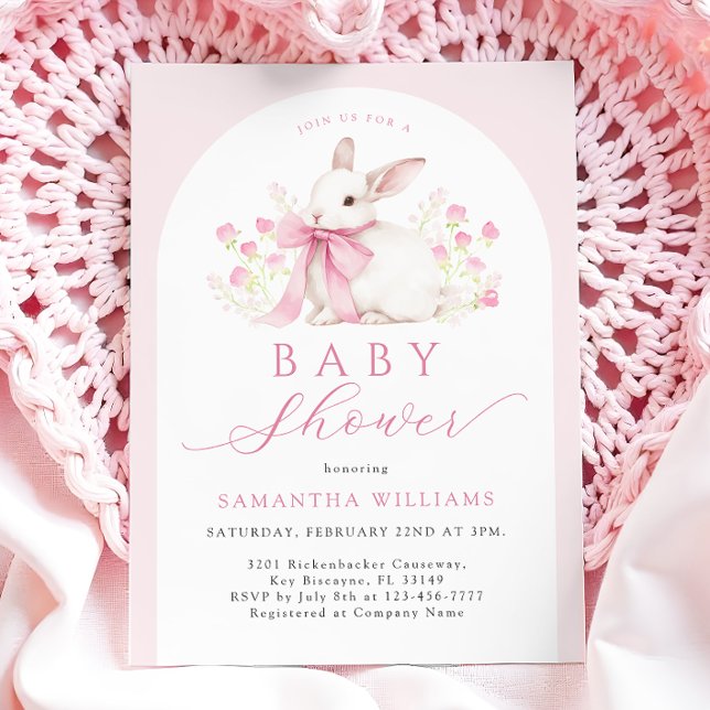 Arch Bunny Rosa Blommigt Baby Shower Inbjudningar (Skapare uppladdad)