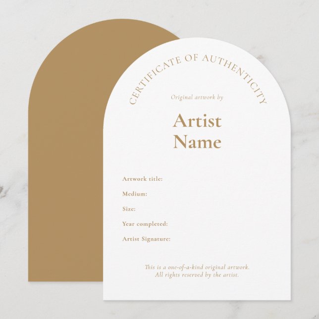Arch Certificate of Authenticity Art-mall Inbjudningar (Fram/baksida)