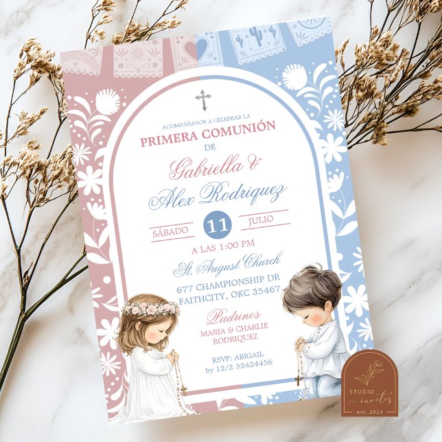 Arch Cielito Lindo Sibling Boy and Girl First Holy Inbjudningar (Skapare uppladdad)
