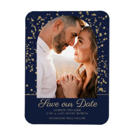 Arch Dome Photo Bröllop vid marinblått Guld Glitte Magnet