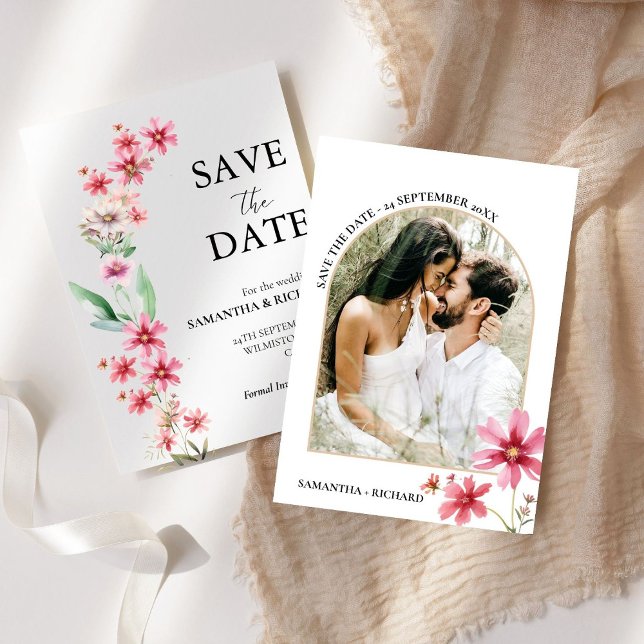 Arch Dusty rosa Wildblomma Bröllop spara datum Inbjudningar (Skapare uppladdad)