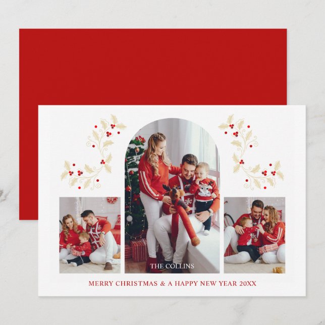 Arch Effect Christmas Branches 3 Photos Collage (Fram/baksida)