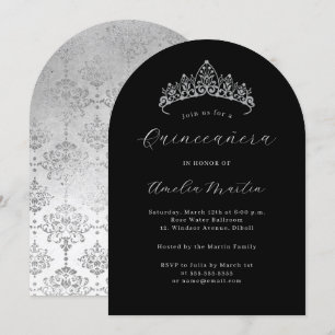 Arch Elegant Black Silver Tiara Quinceanera Inbjudningar