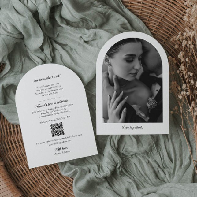 Arch Elopement-meddelande med foto- och QR-kod Inbjudningar (Skapare uppladdad)