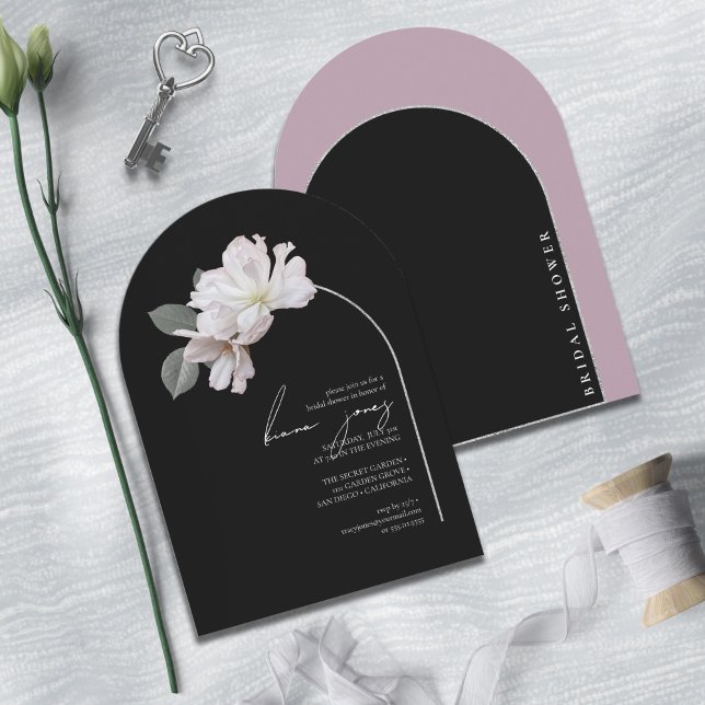 Arch Florals Bröllopsdusch Svart Mauve Arch ID967 Inbjudningar (Skapare uppladdad)
