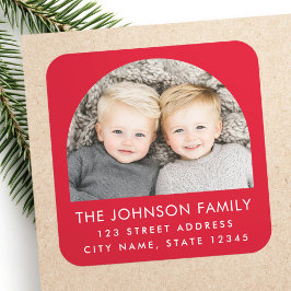 Arch-fotomodern trendig röd returadress fyrkantigt klistermärke