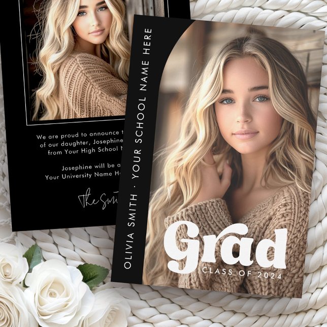 Arch fotosvart återtro grad studenten meddelande (Arch photo black retro grad graduation announcement)