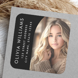 Arch fotosvart grad studenten returadress fyrkantigt klistermärke