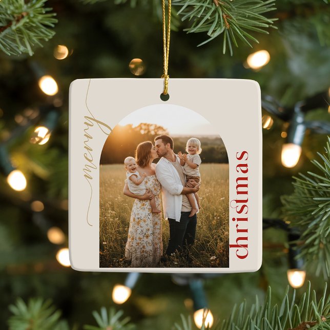 Arch Geometric Photo Family Name Christmas Julgransprydnad Keramik (Skapare uppladdad)